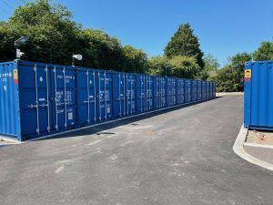 Blue self storage containers in Bristol with flexible rental plans
